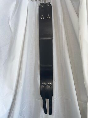 Wide Double Buckle Black Leather Stretch Belt